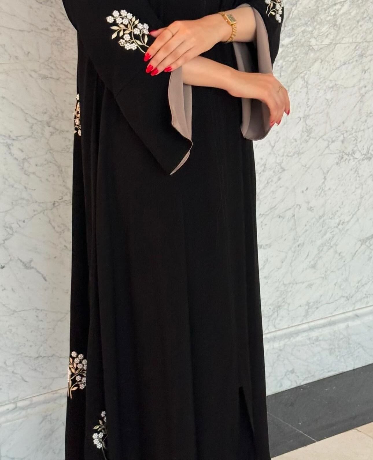Formal summer rose abaya with shawl (brown)