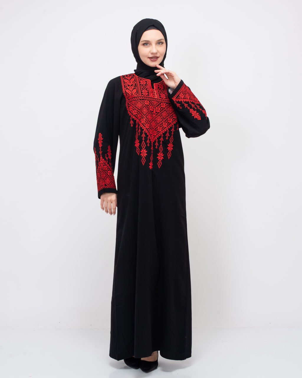 (احمر )فستان صفد المطرز بالنقش الفلسطين