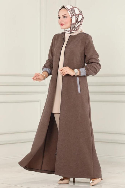 Iki Milla Abaya with Zipper and Side Pockets (Brown) 1513