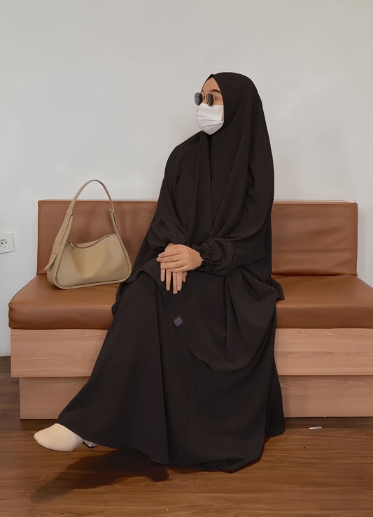 Khadija Hijab Set with Sleeves and Abaya (Black) 4066