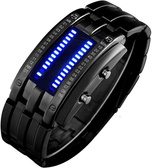 Double Row Lamp Led Watch Male Binary Steel Band Electronic Sport Watch  T13692