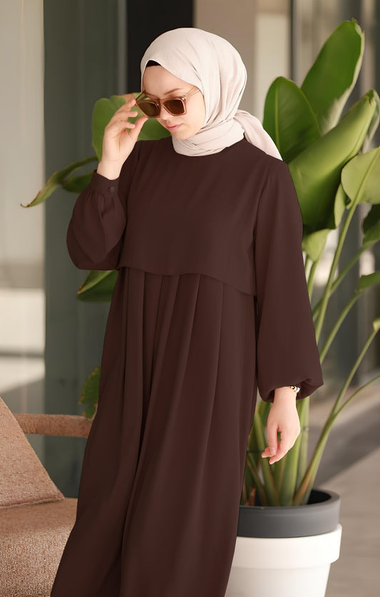 Hawar Abaya with Hijab in Elegant Design (Brown) 6002