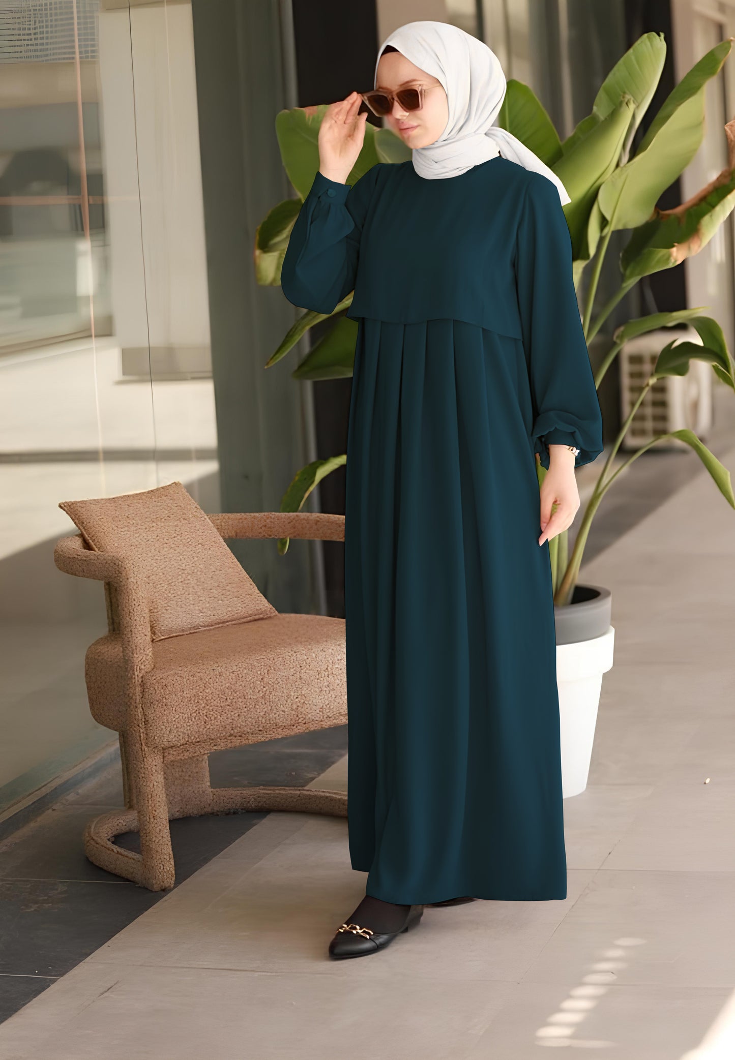 Hawar Abaya with Hijab in Elegant Design (Petroleum) 6002