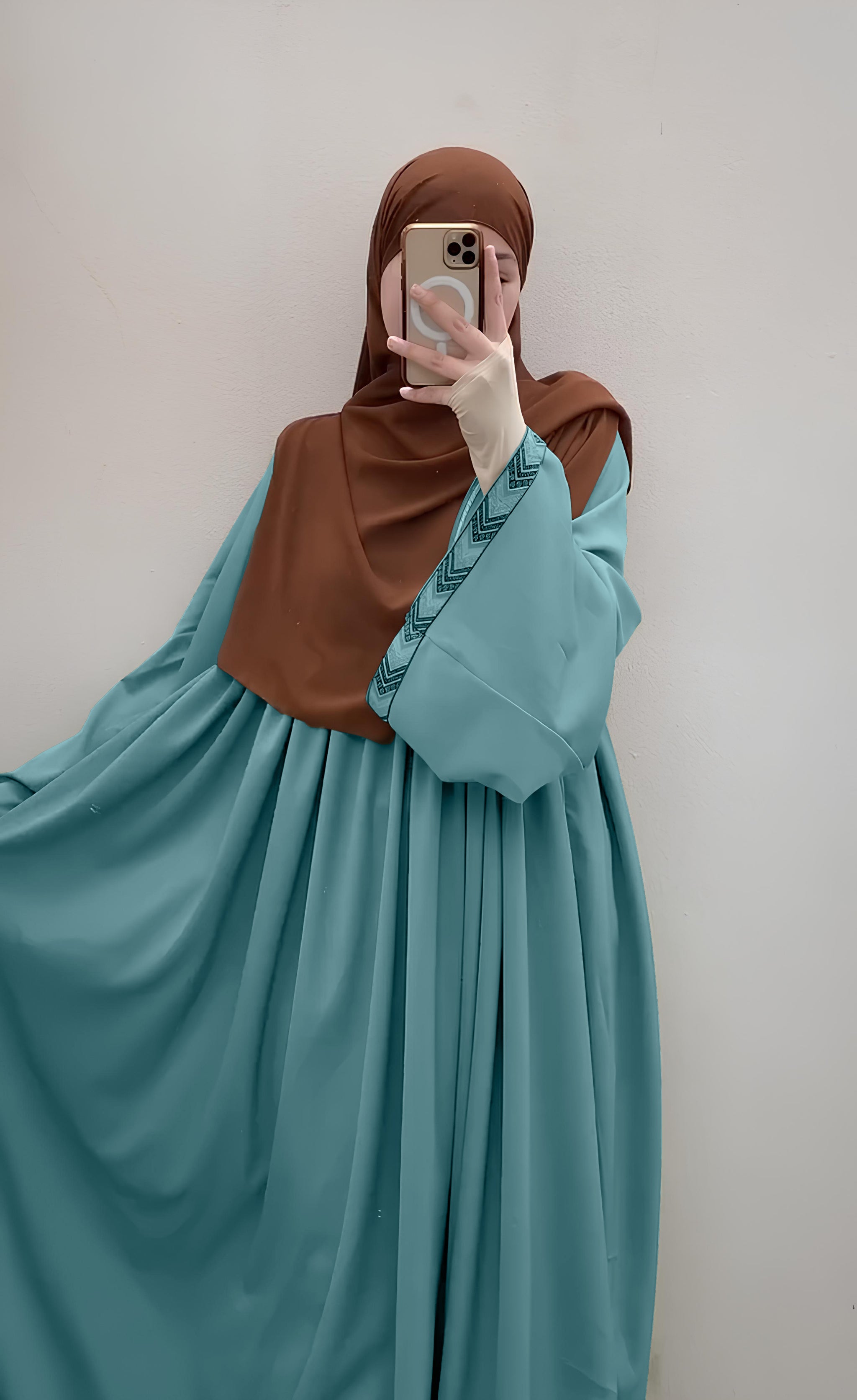 Geniş kollu ve kendine özgü desenli Jana Ferace (gök mavisi) 4114