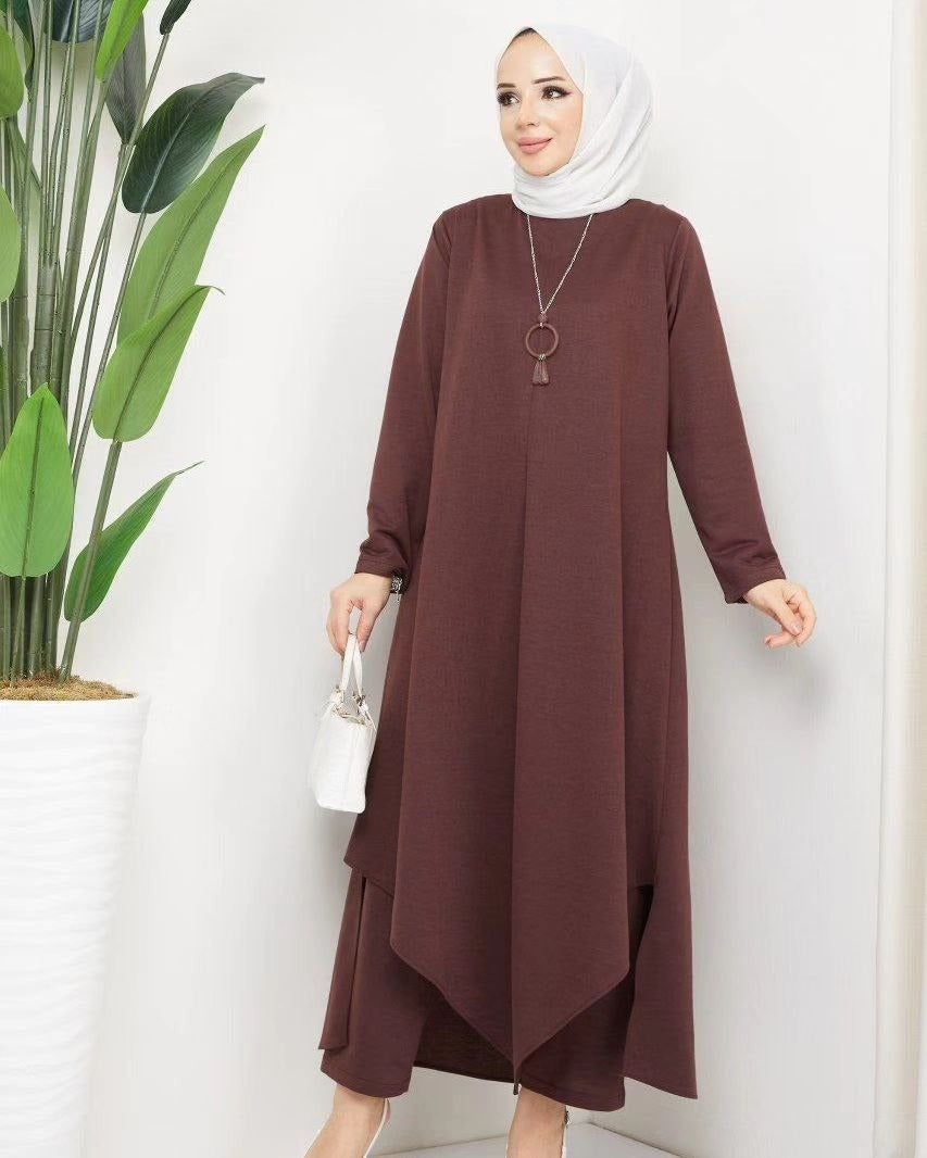 Hala 2 Piece Set Long Tunic and Pants (Brown) 1491