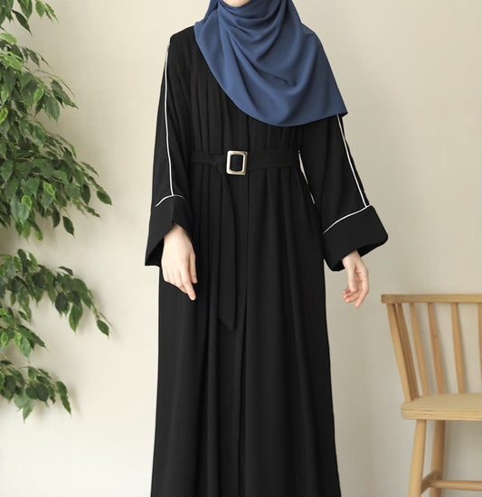 Good Abaya with Elegant Details and Waist Belt (Grey) 4064