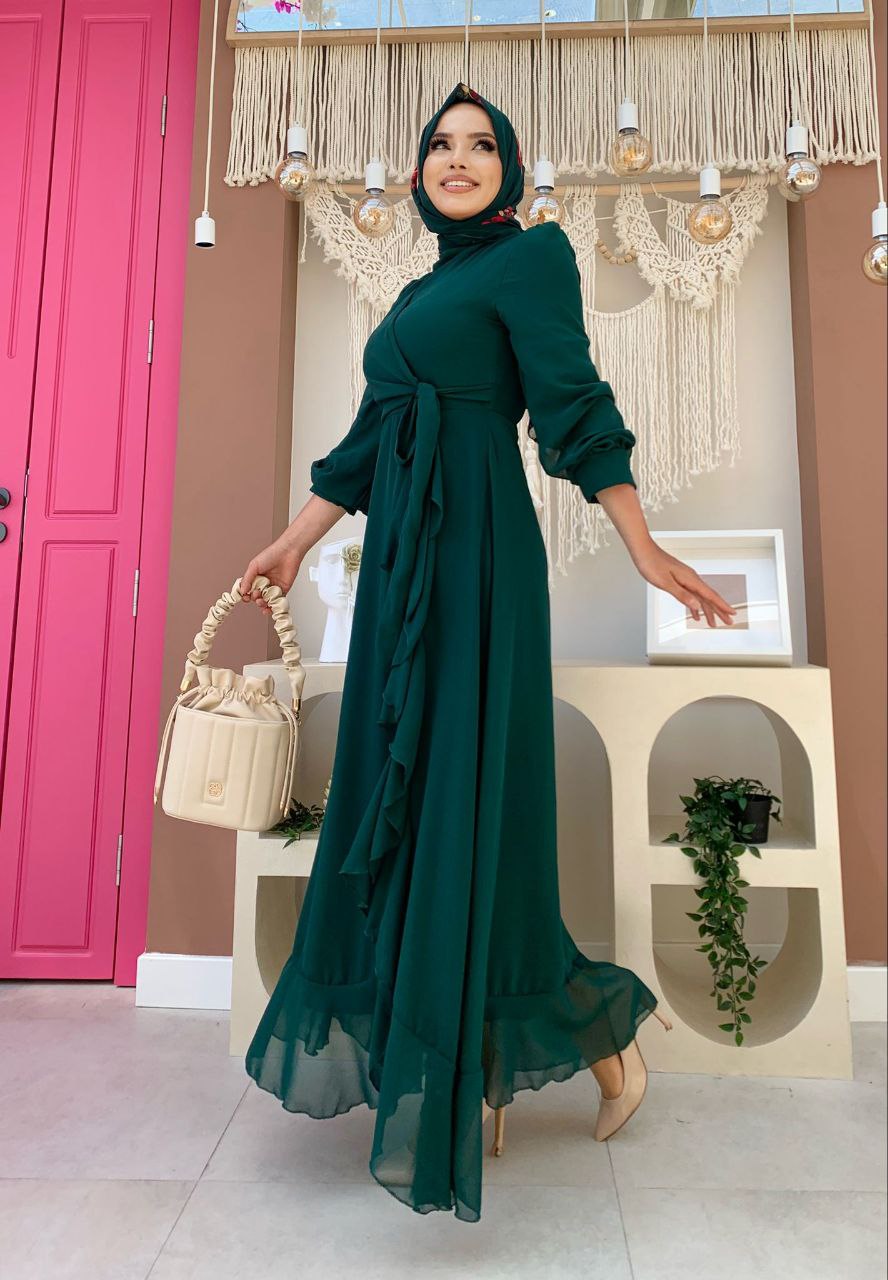 Emerald color dress 3719 Elbise