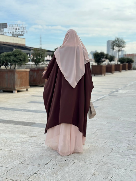 Tarteel Yazlık Tesettür Abaya Takımı (Kahverengi)