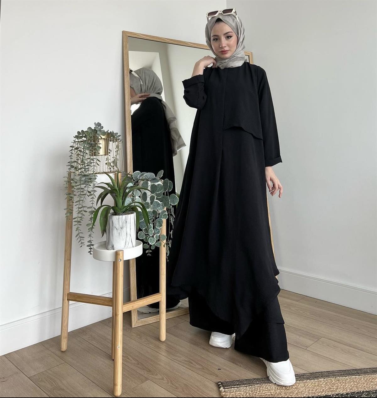 Abir 2 Piece Set Long Tunic and Pants (Black) 1476