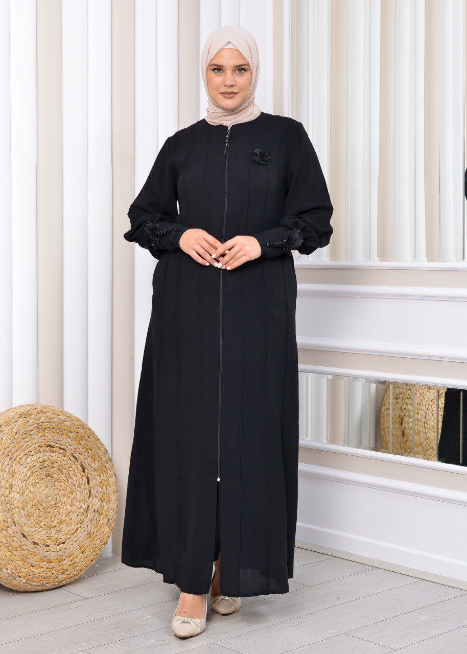 Fermuarlı lüks ferace (siyah) 1394