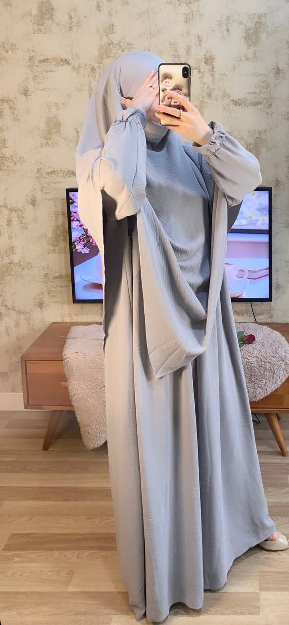 Fatima 2 Piece Set Practical Dress and Hijab (Grey) 1479