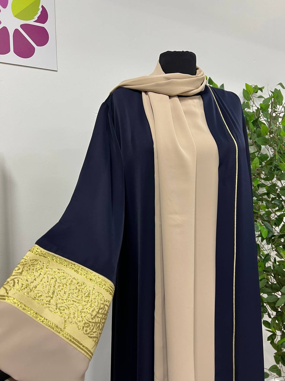 Al Mahra Abaya 3 parçalı lacivert şayla takımı