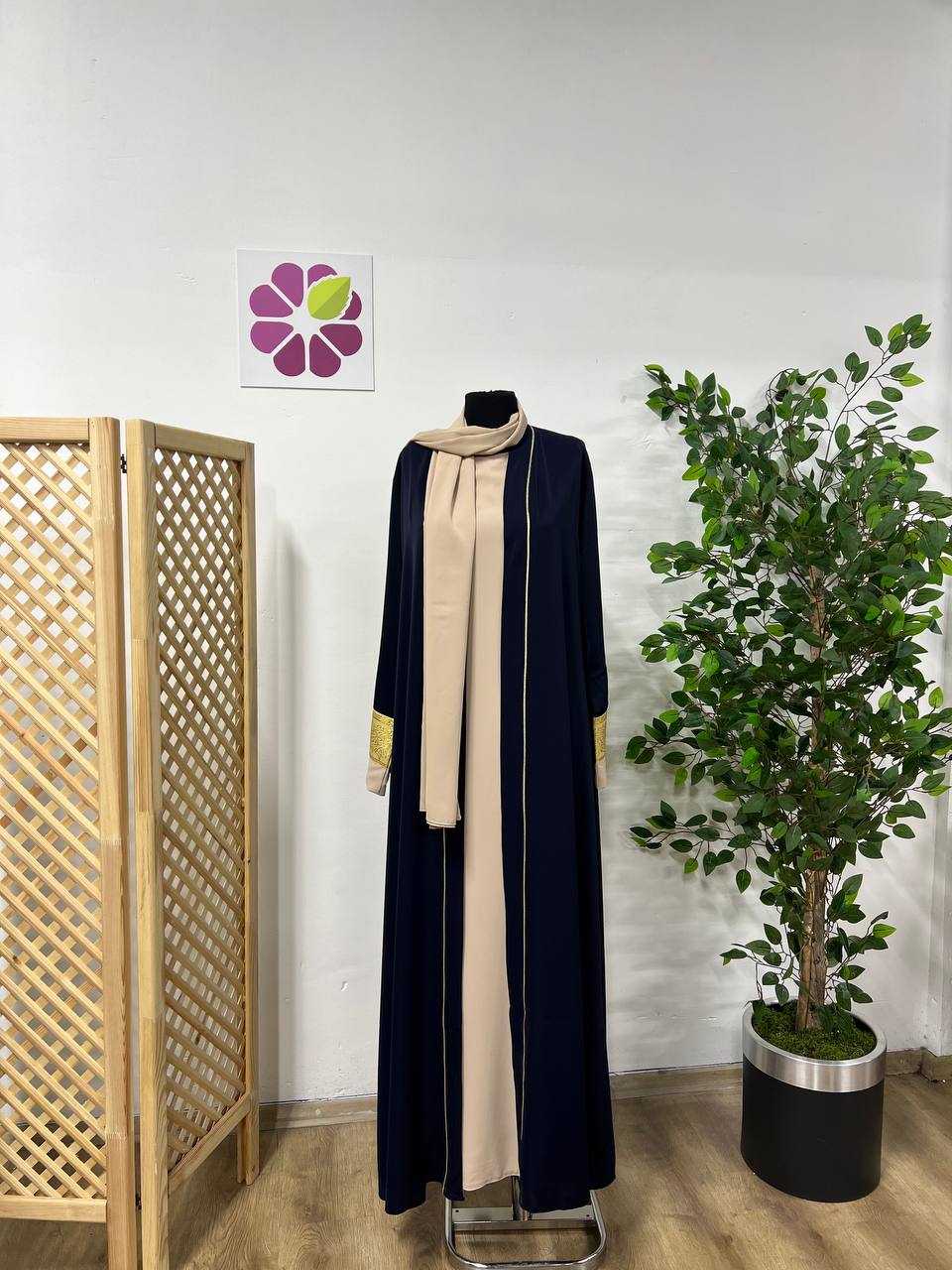 Al Mahra Abaya 3 parçalı lacivert şayla takımı