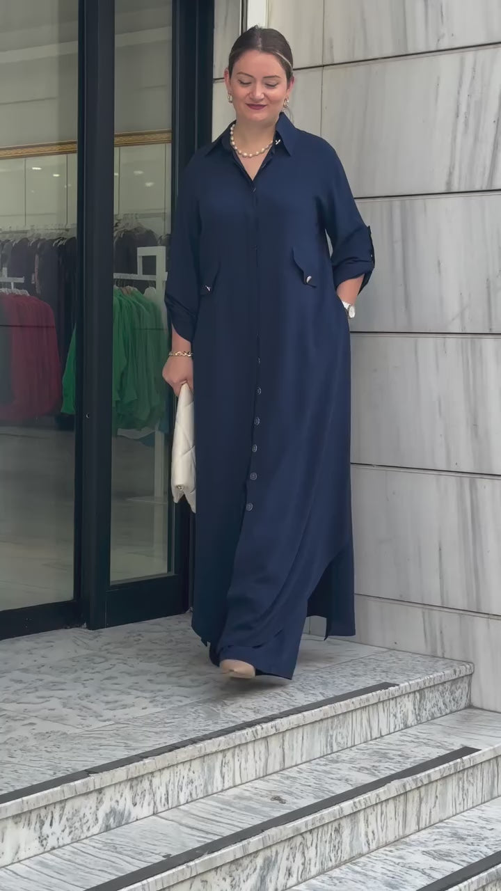 Hala Sharia cepli ve gizli düğmeli takım (lacivert)