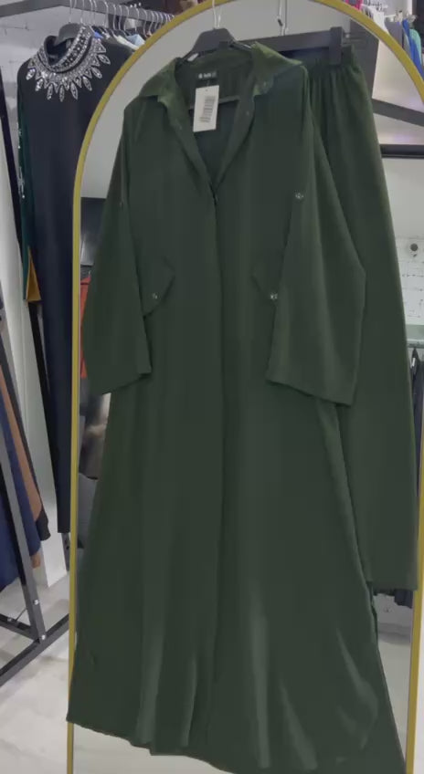 Hala Sharia cepli ve gizli düğmeli set, zeytin rengi