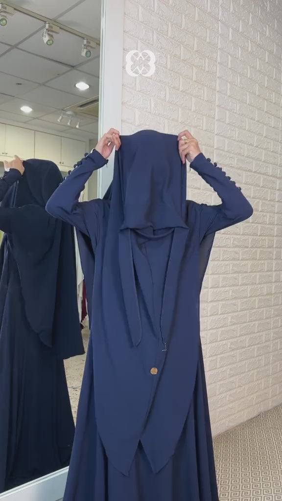 Malaysian set consisting of a dress with a long veil, navy blue, 1404