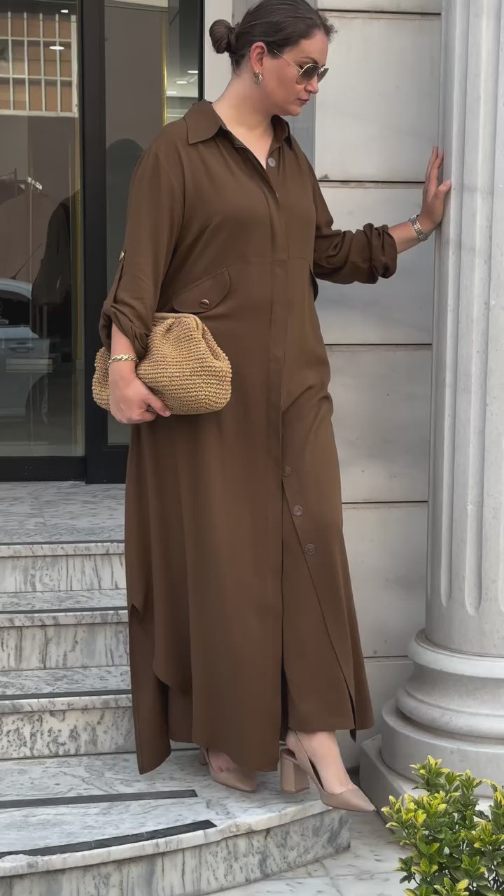 Hala Sharia cepli ve gizli düğmeli set, renk (kahverengi)