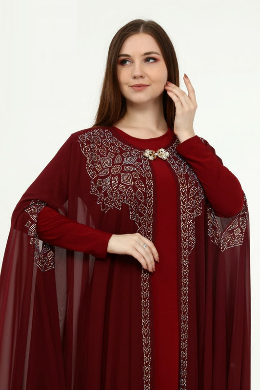 Embroidered 2 Piece Set with Burgundy Embroidery T1004